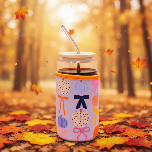Fall Pumpkins & Coquette Bows Drink Sleeve